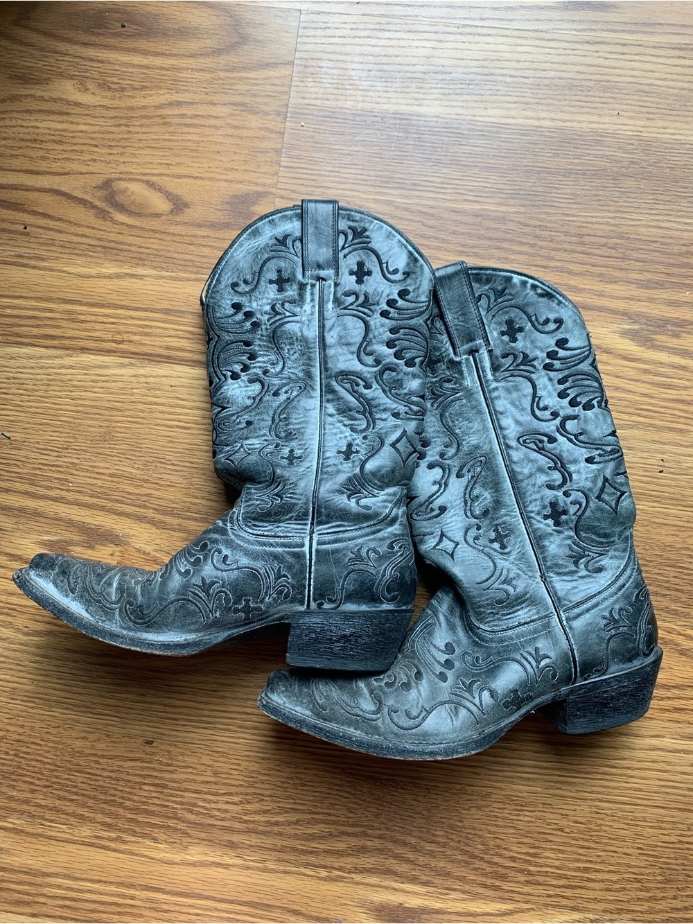 Shyanne Cowgirl Boots Western Women Size 6 Leather Black Grey Country Heels